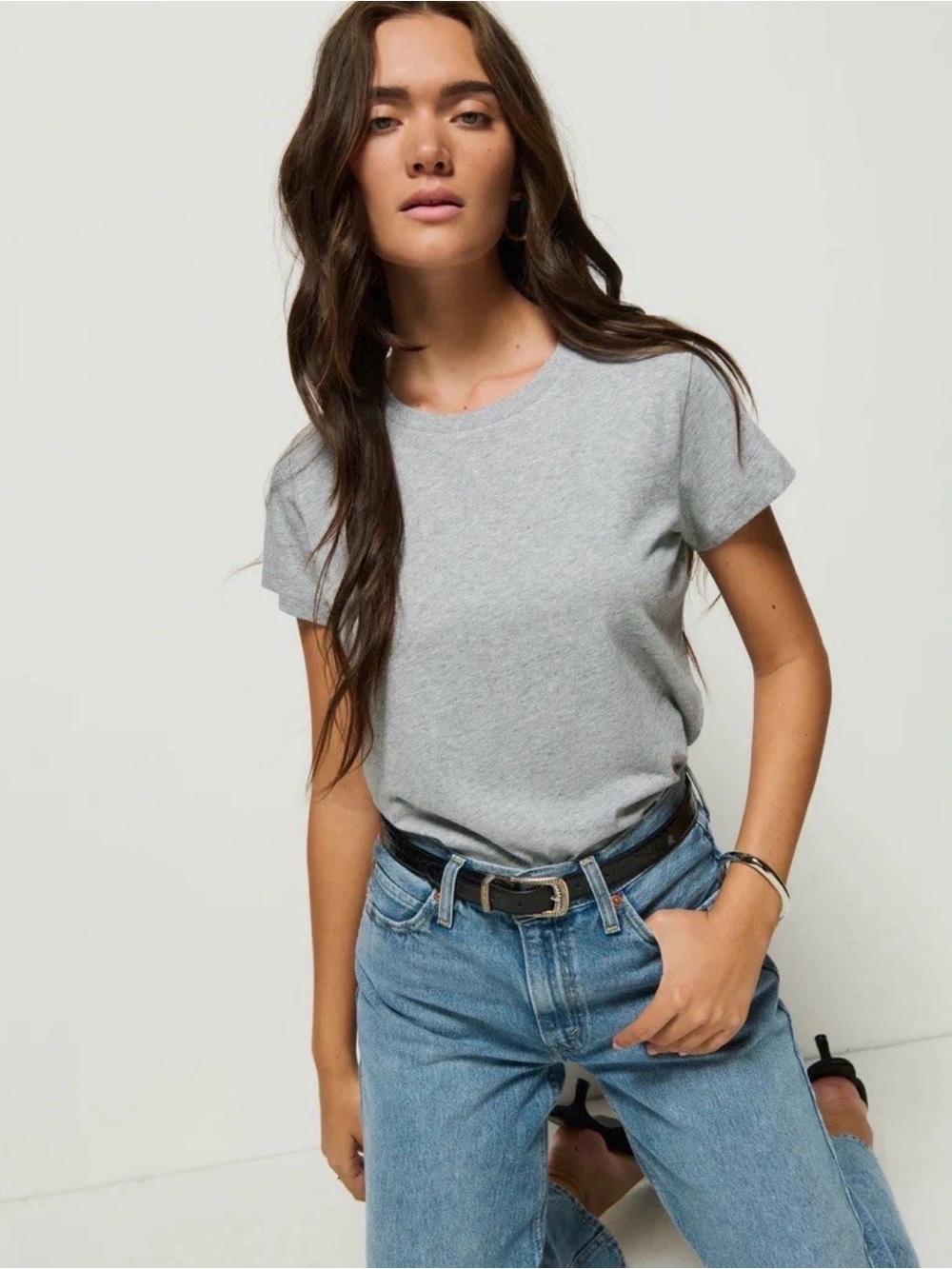 Nation LA Goldie Tee Gray Small NWT Pima Cotton Crew Neck Basic Top Size Small